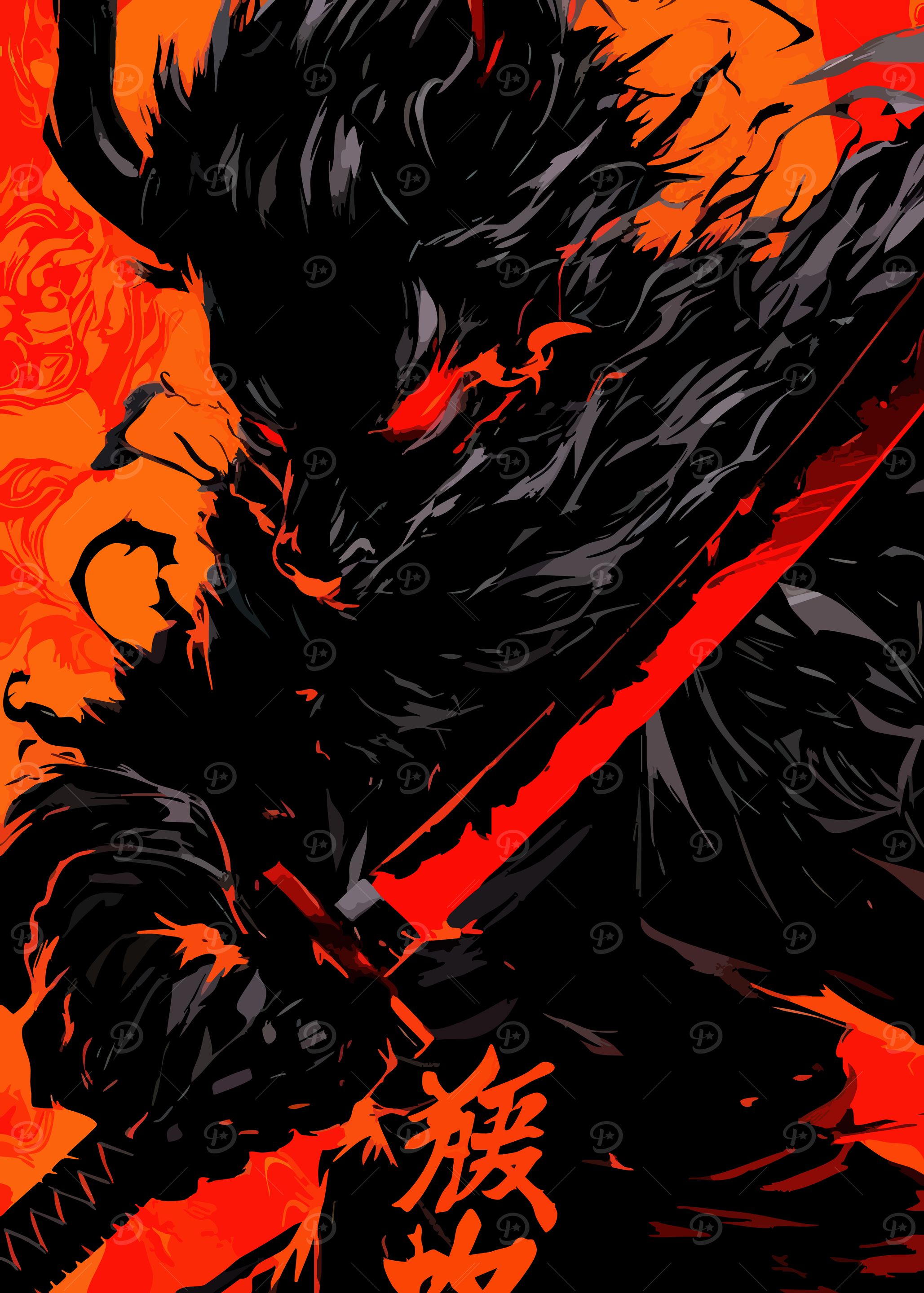 Dark Warrior with Fiery Sword