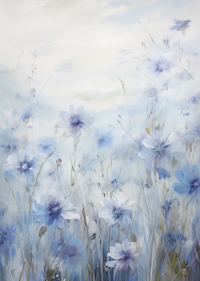 Blue Floral Field Painting