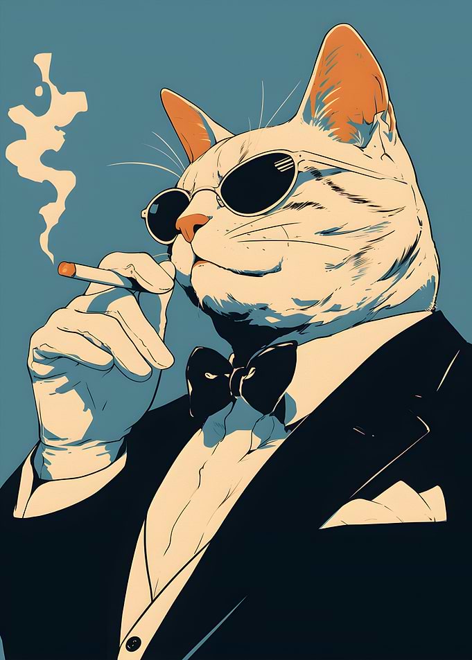 Mafia Cat Smoking Cigarette