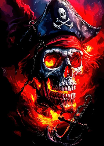 Fiery Pirate Skull with Anchor