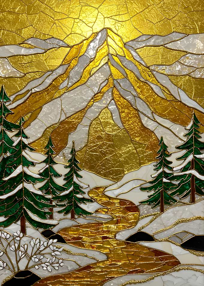 Stained Glass Golden Mountain