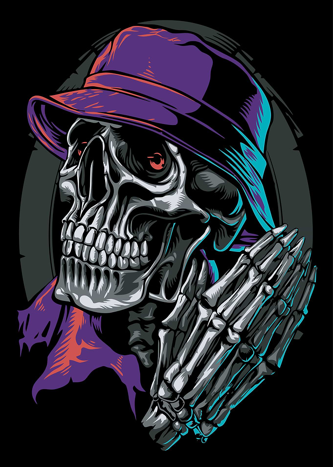 Skull with Hat and Praying Hands