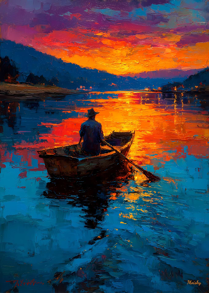 Solitude at Sunset – Rowing Into the Light