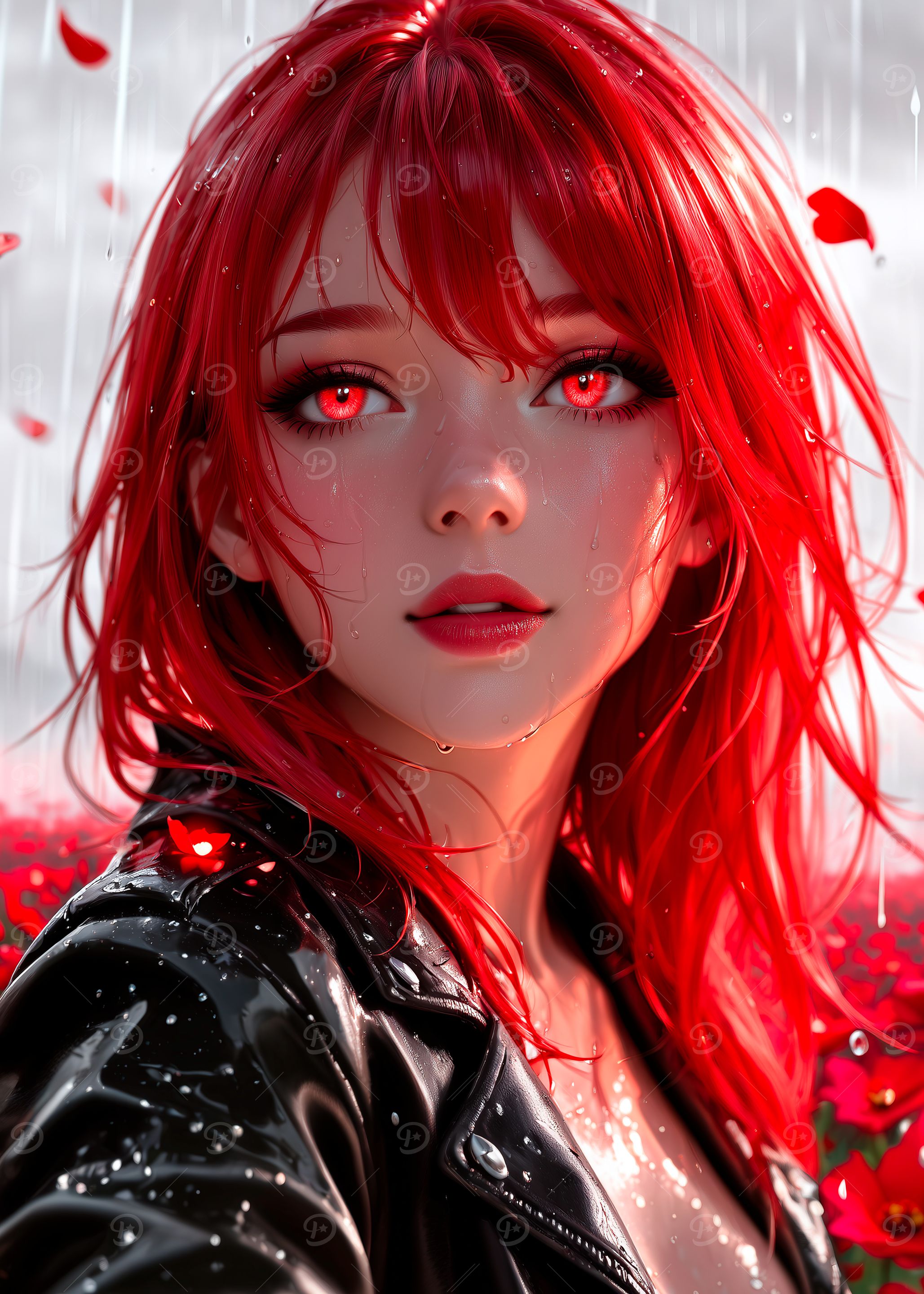 Red-haired girl in the rain