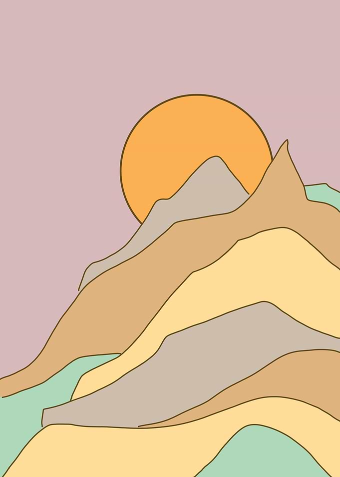Minimalist Mountain Landscape with Rising Sun