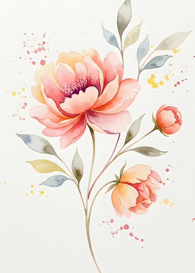 Watercolor Peony Floral Art