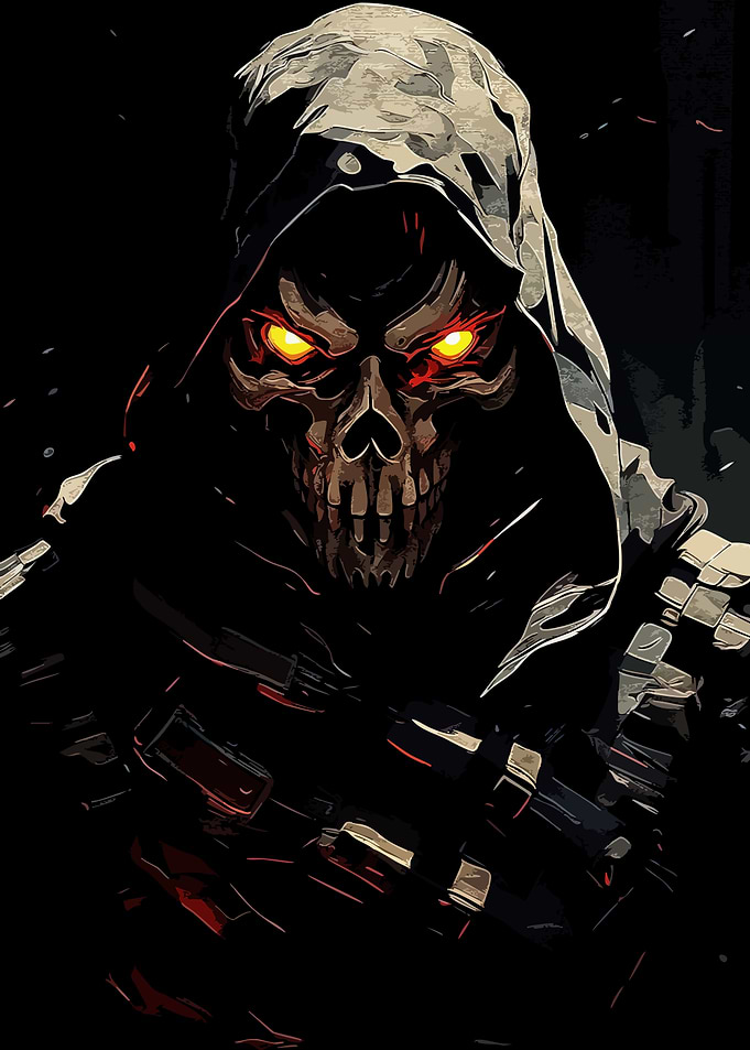 Hooded Skull Figure with Glowing Eyes