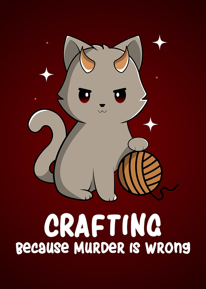 Devil Cat With Yarn Humor Funny Crafting
