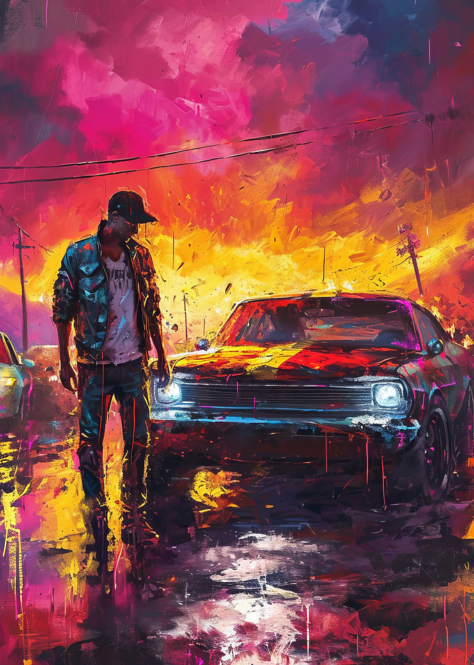 Man and Car in Vivid Colors
