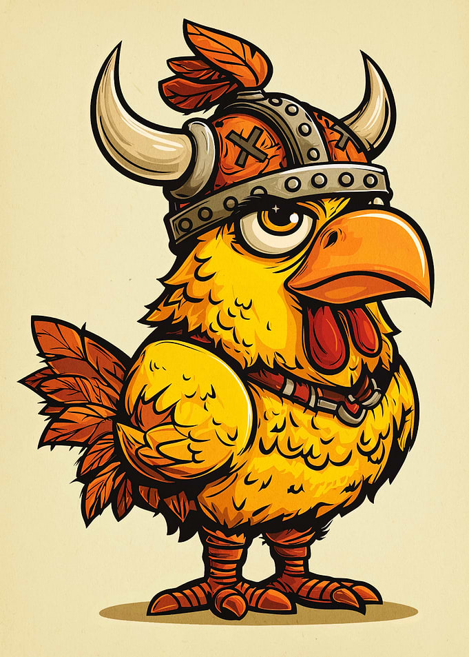 Cartoon Chicken Viking