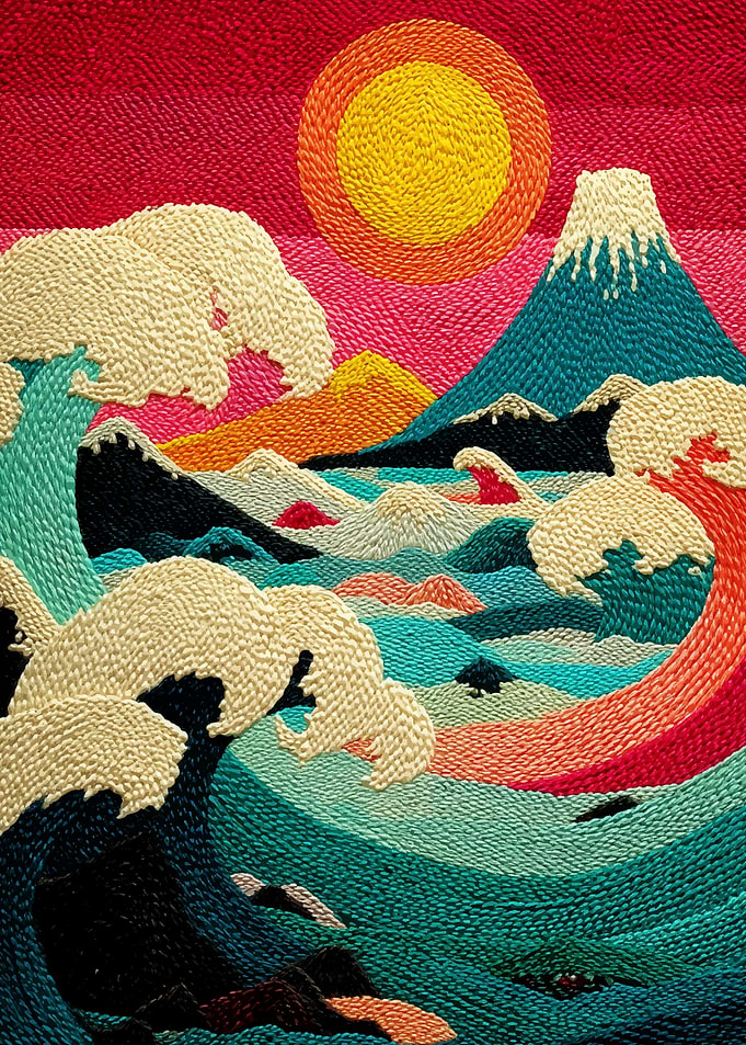 Great Wave Embroidery Art