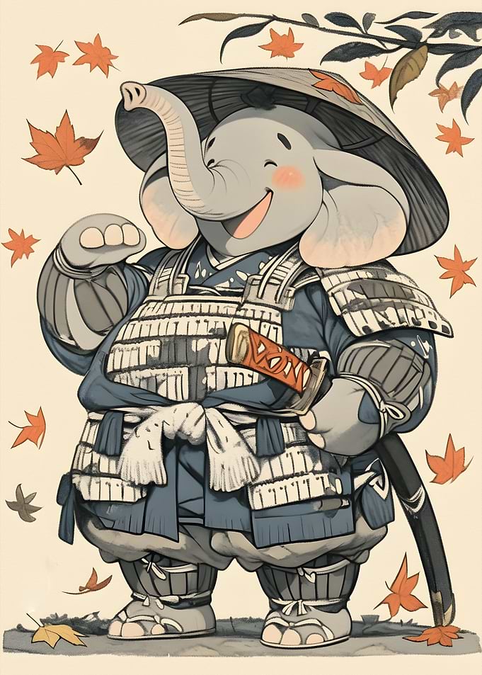 Elephant Samurai Cartoon Character