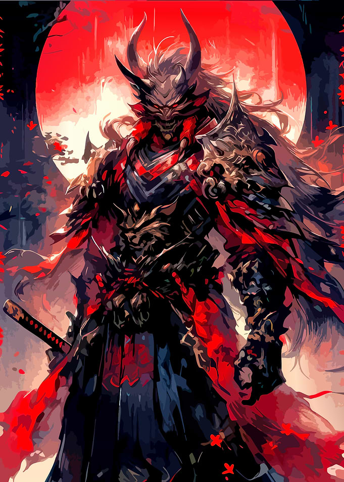 Demon Samurai Under Red Moon