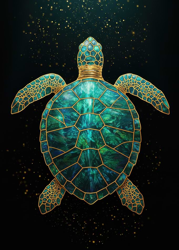 Emerald Turtle with Golden Accents