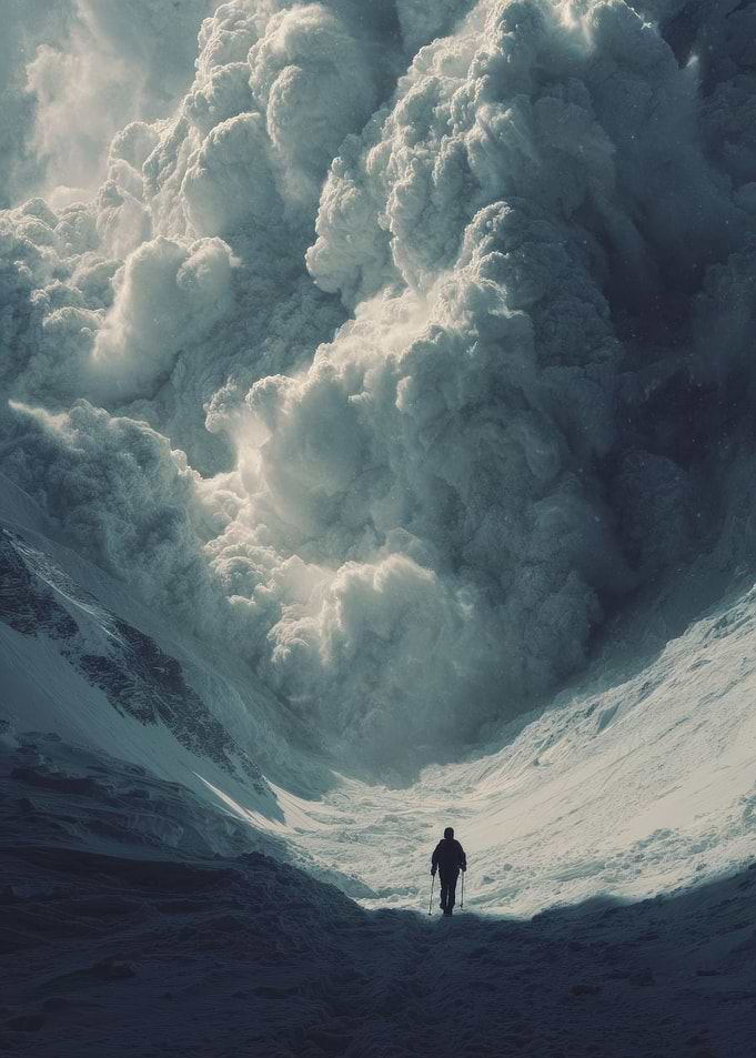 Mountain Hiker with Avalanche Cloud