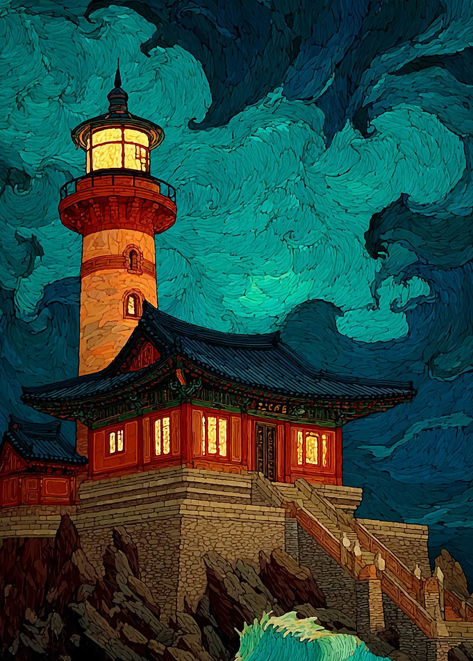Lighthouse and Temple by the Sea