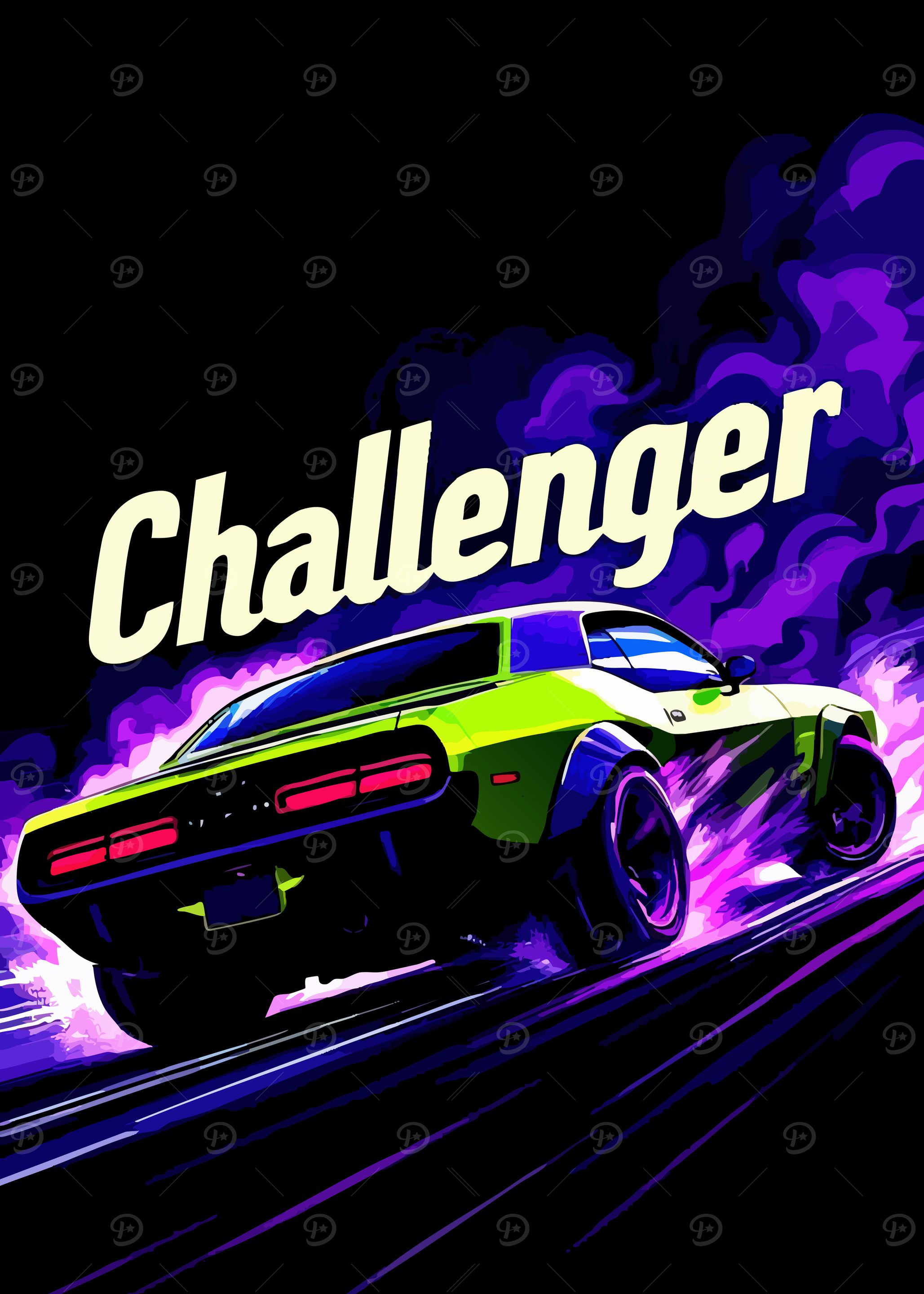 Green Challenger Car Speeding Illustration