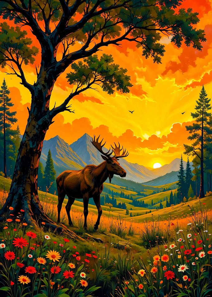 Moose in a Golden Landscape