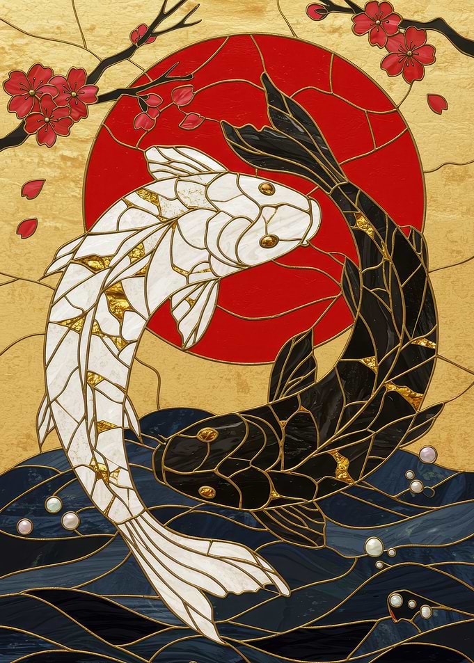 Yin Yang Koi Fish Stained Glass