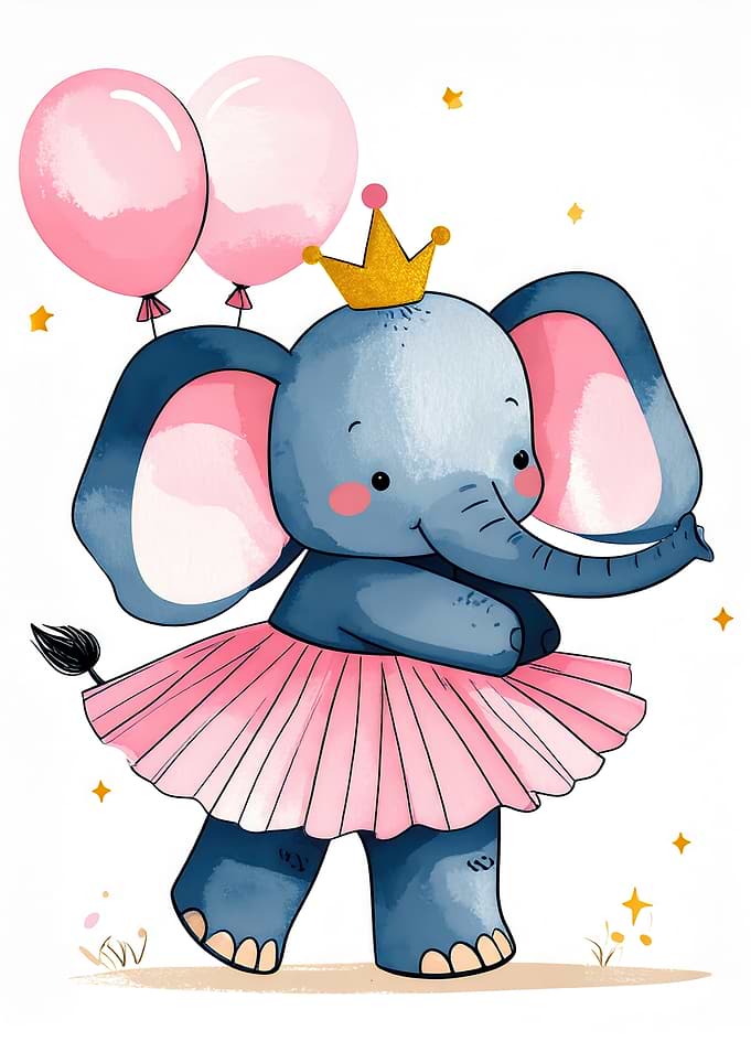 Cute Elephant Ballerina with Balloons