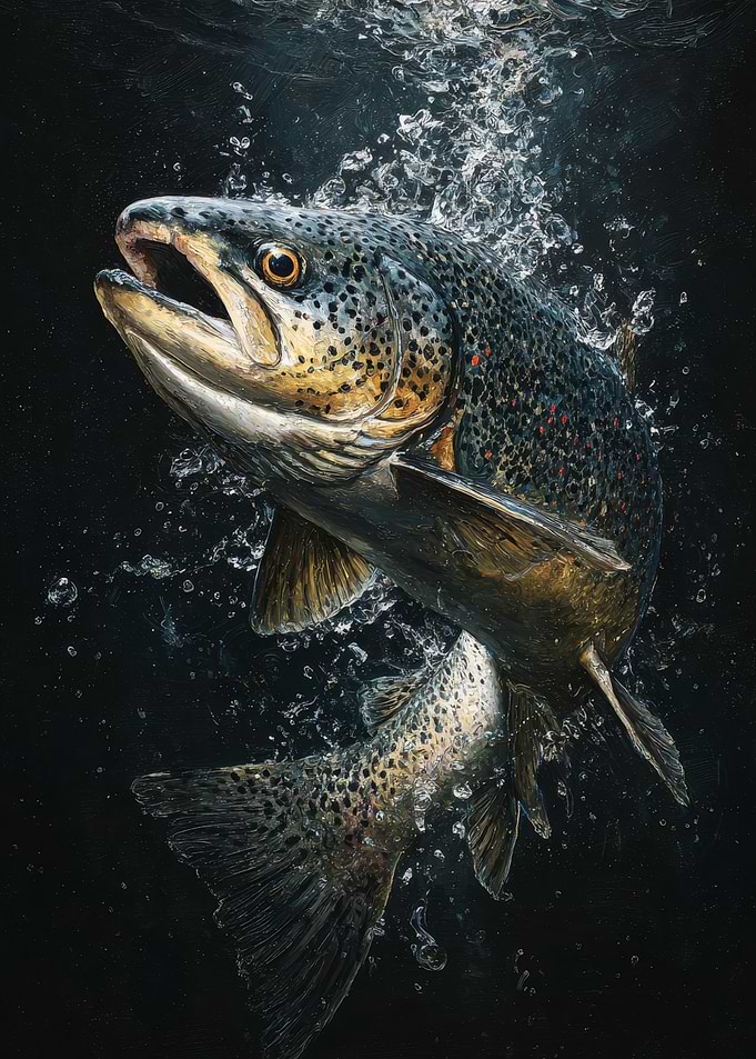 Leaping Trout Painting | Trout in Shadows