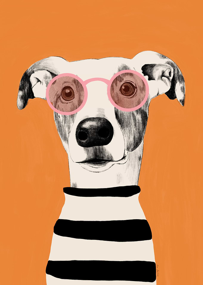 Dog with Glasses and Striped Shirt
