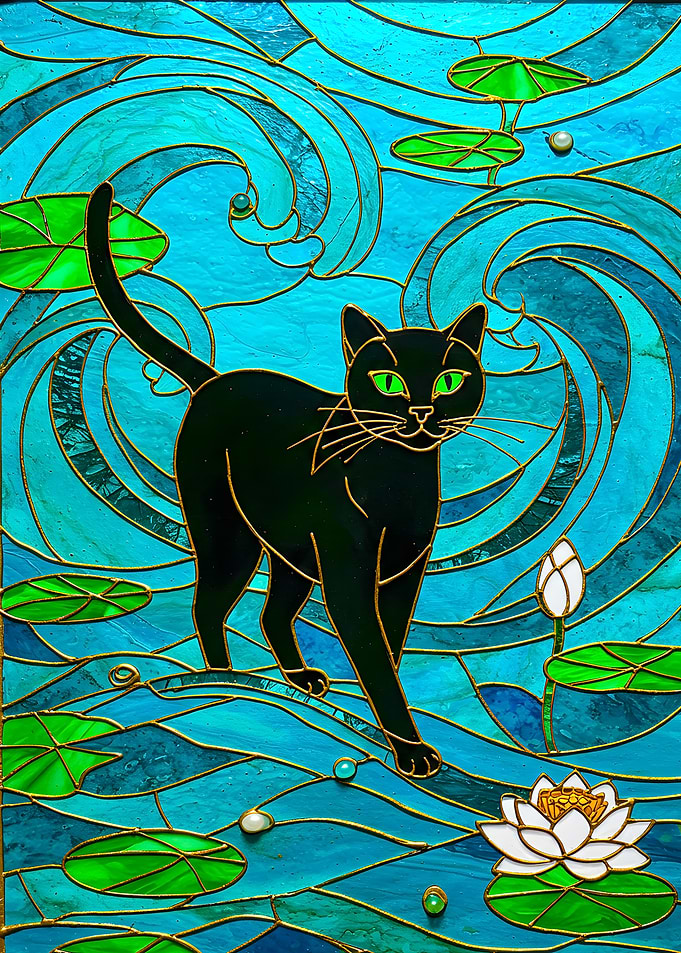 Black Cat in Stained Glass