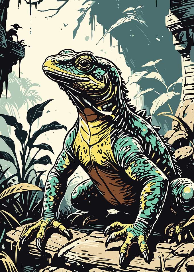 Lizard in Jungle Illustration
