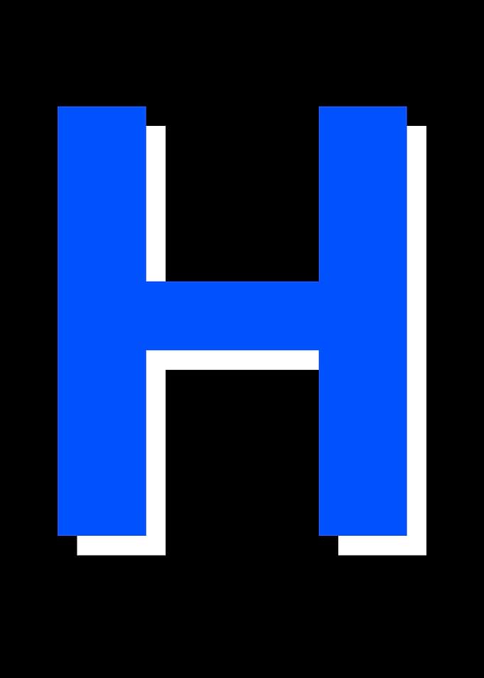 Blue Letter H with White Outline