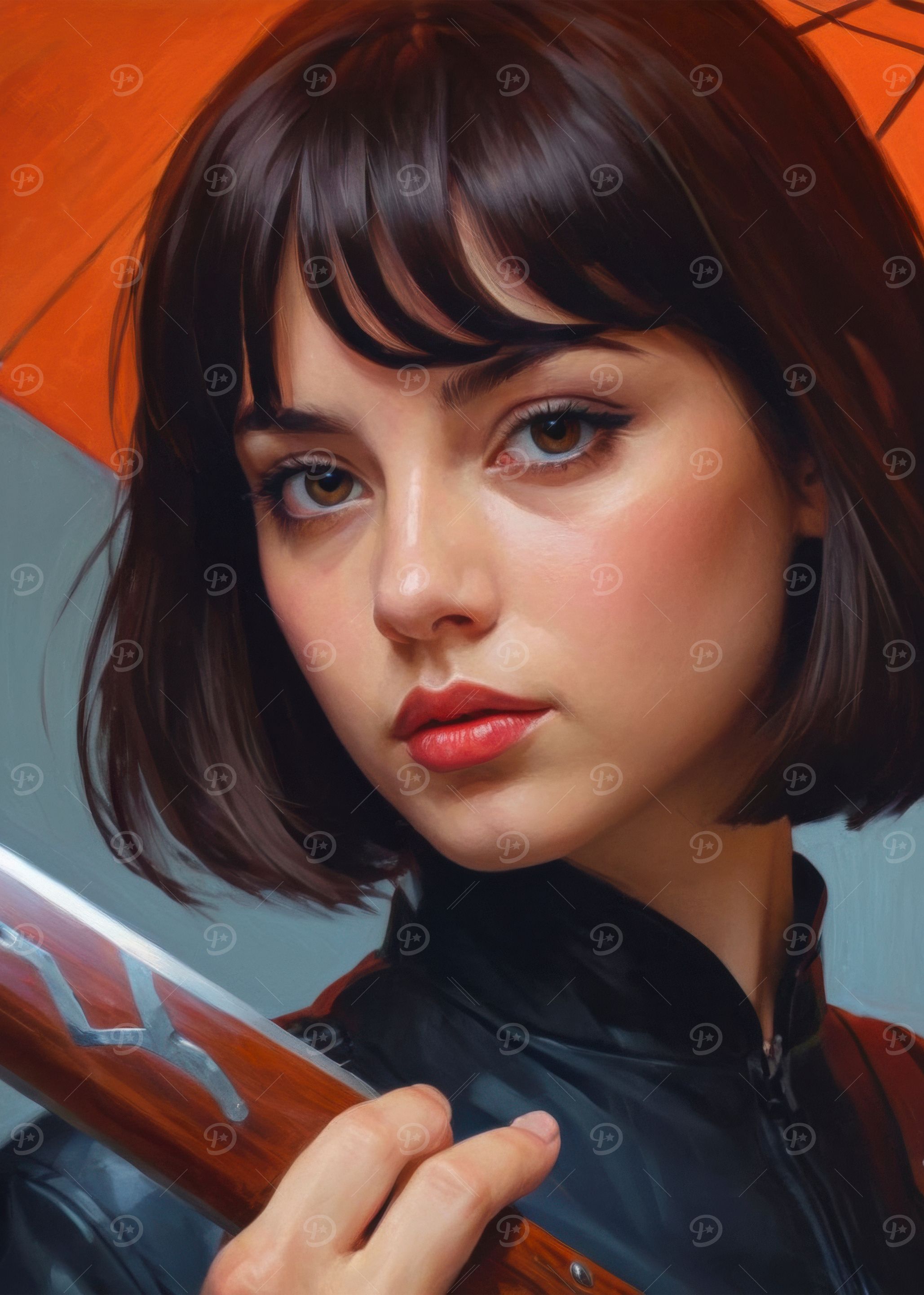 Portrait of a woman with katana