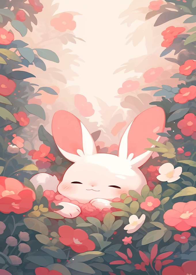 Cute Bunny in Floral Garden