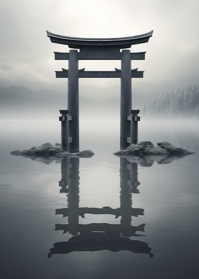 Torii Gate in Misty Lake