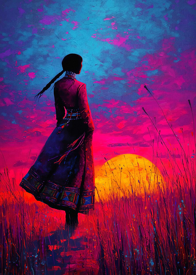 Native American Woman at Sunset