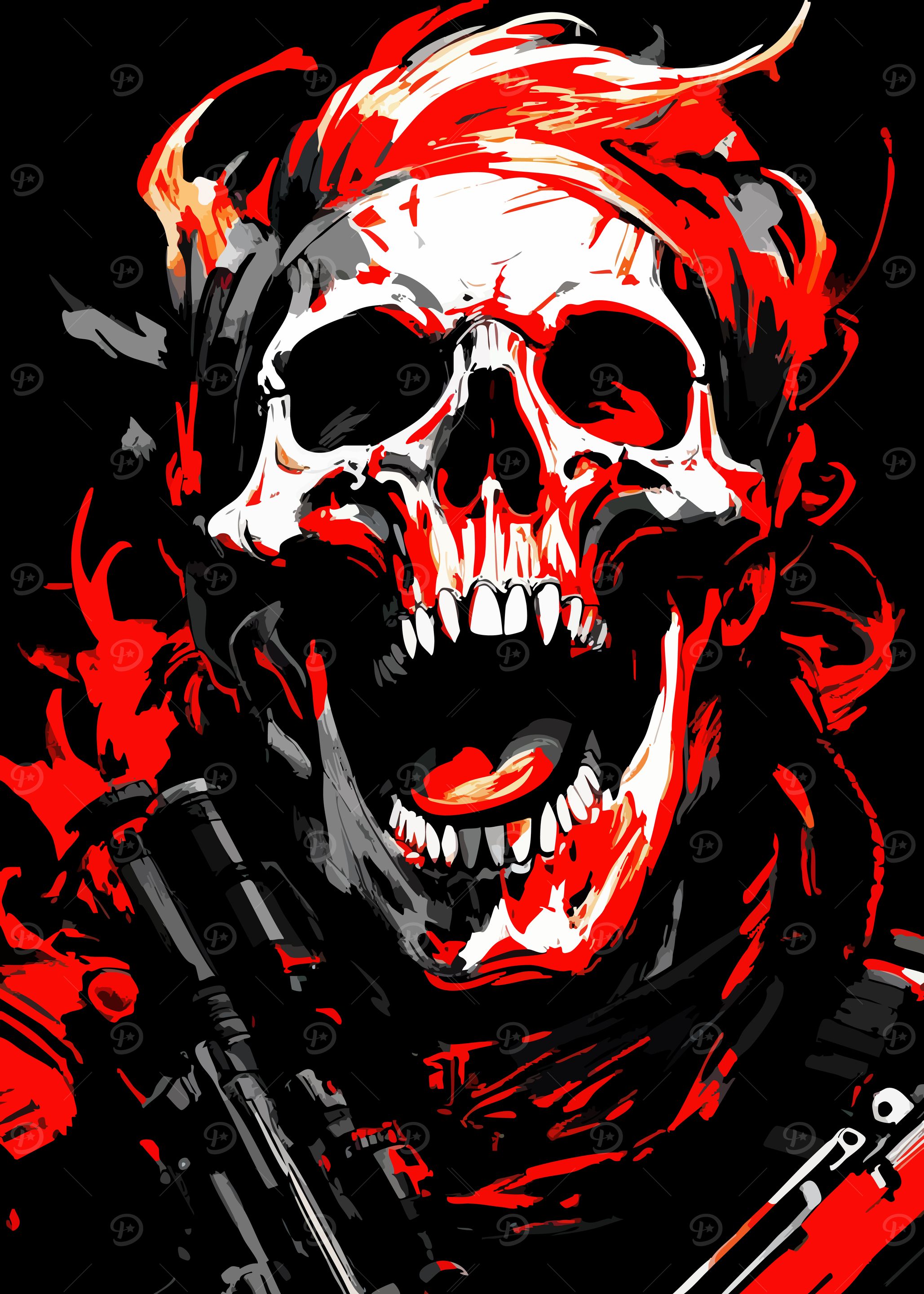 Skull Soldier Red and Black Art
