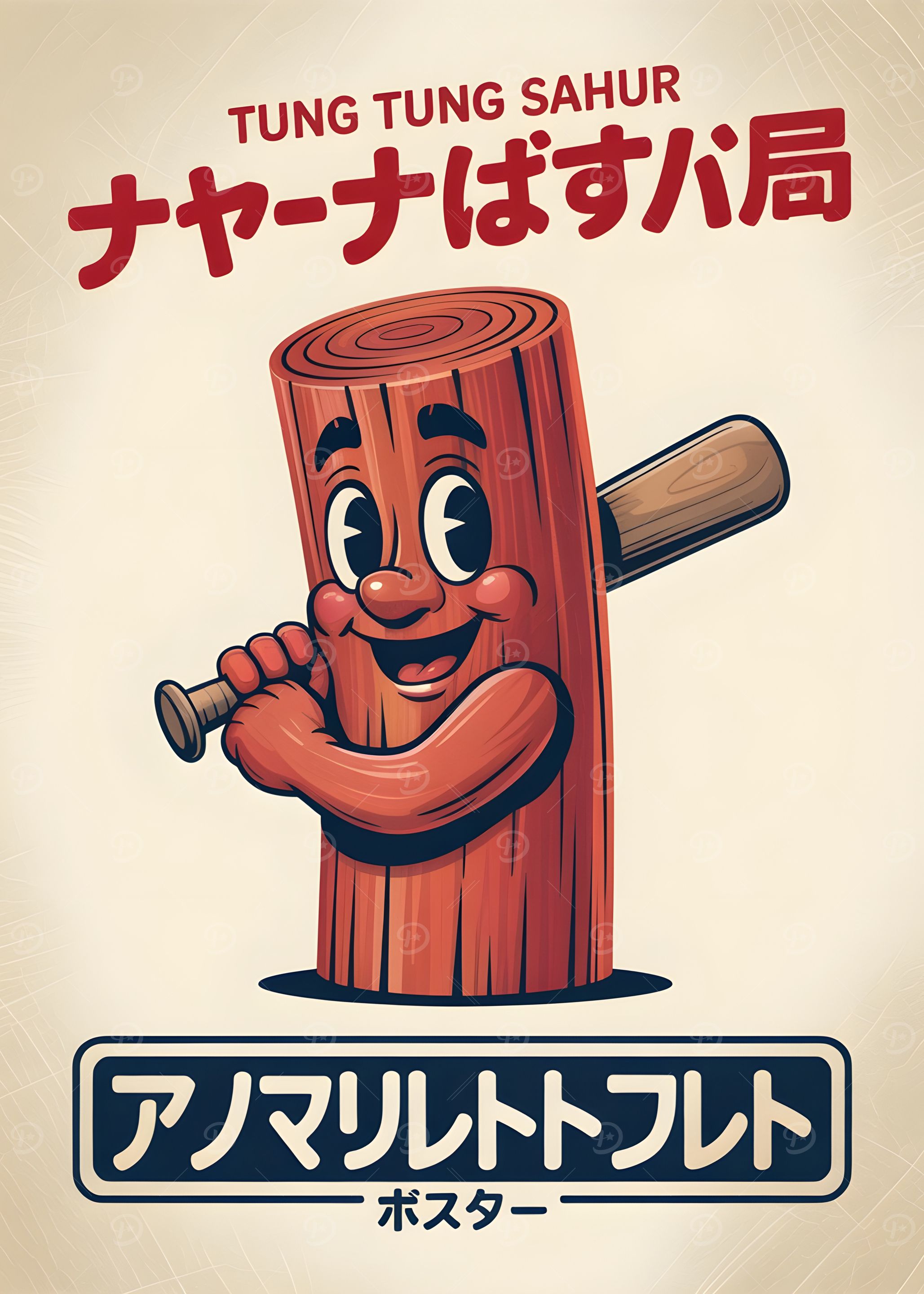 Cartoon Log Character with Baseball Bat
