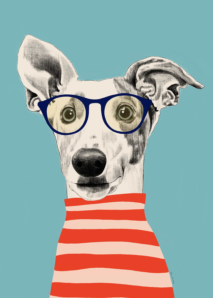 Dog with Glasses and Striped Shirt