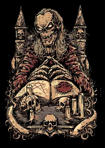 Necromancer with Spellbook and Skulls