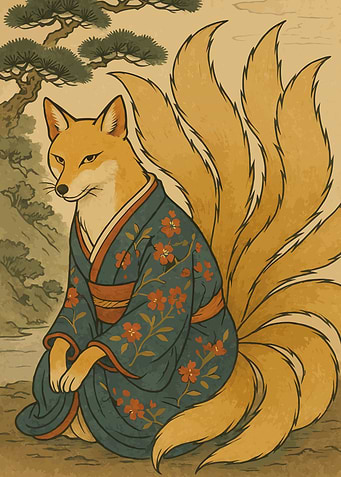 Nine-tailed Fox in Kimono Illustration