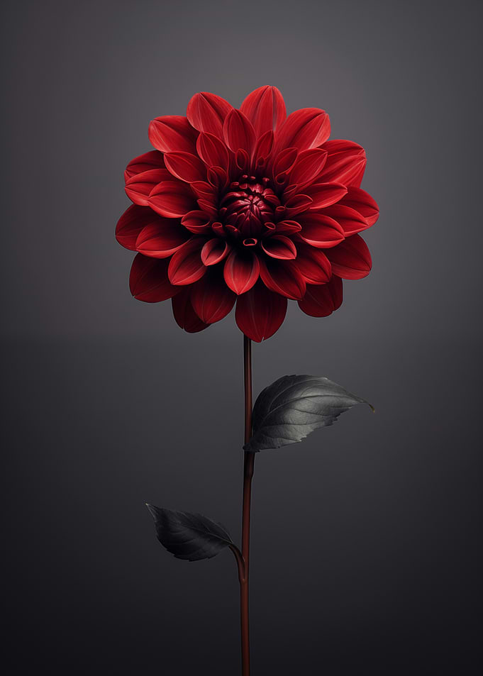Single Red Dahlia on Gray