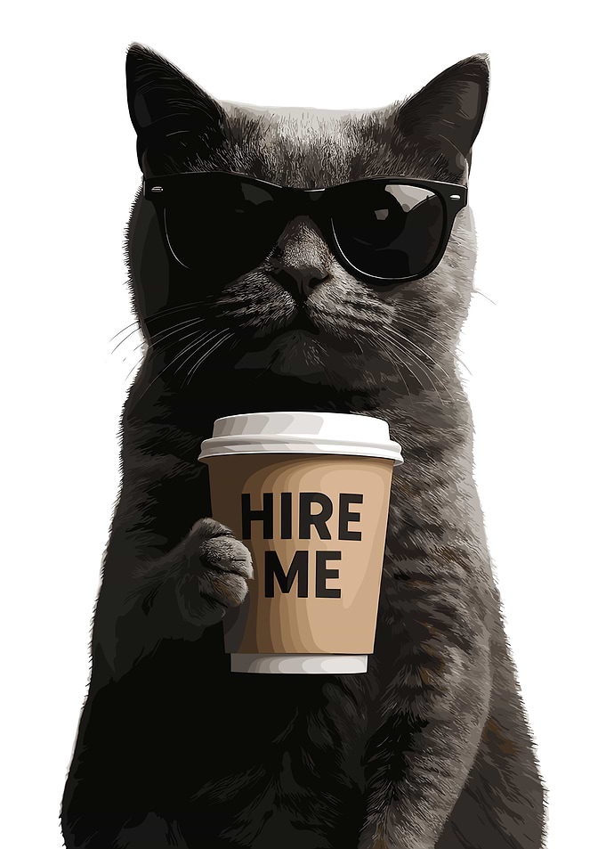 Cool Cat with Coffee: Hire Me