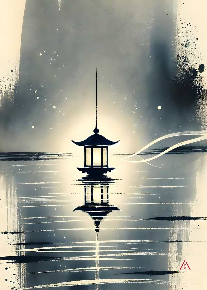 Drifting Lantern Over Silent Waters