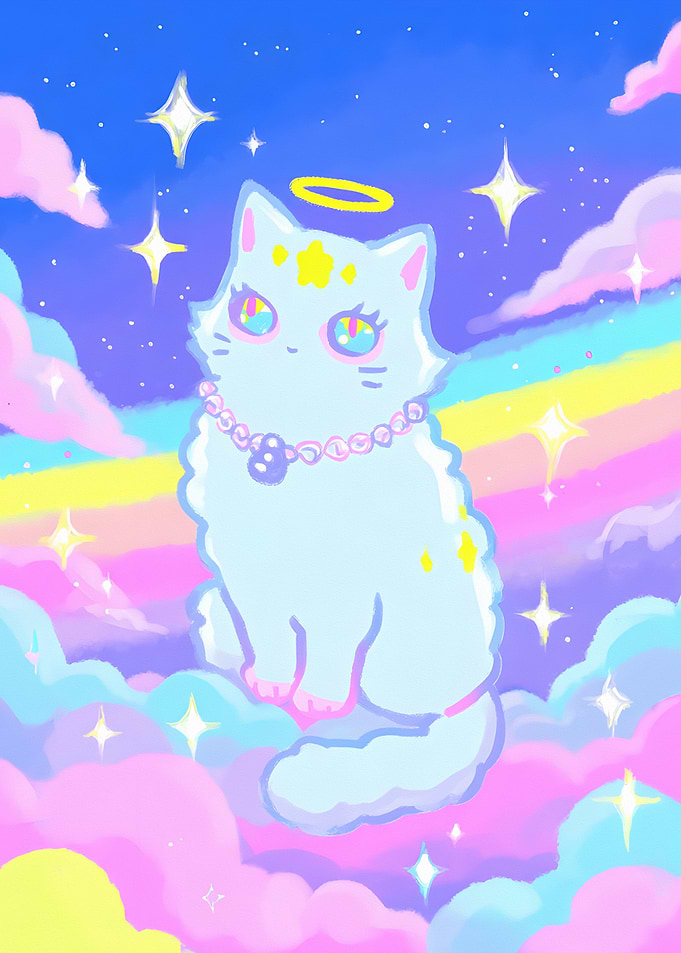 Pastel Angel Cat in the Sky
