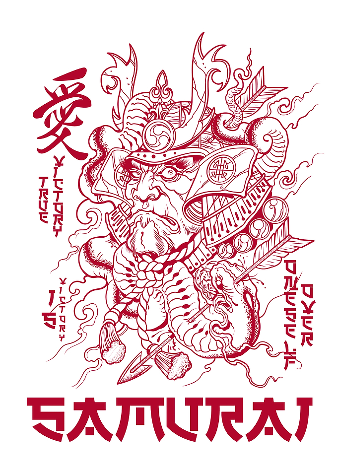 Samurai Warrior Red Ink Illustration