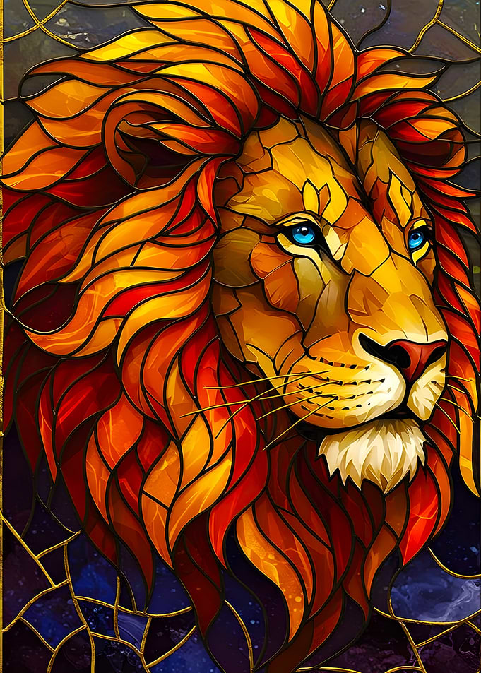 Stained Glass Lion Portrait