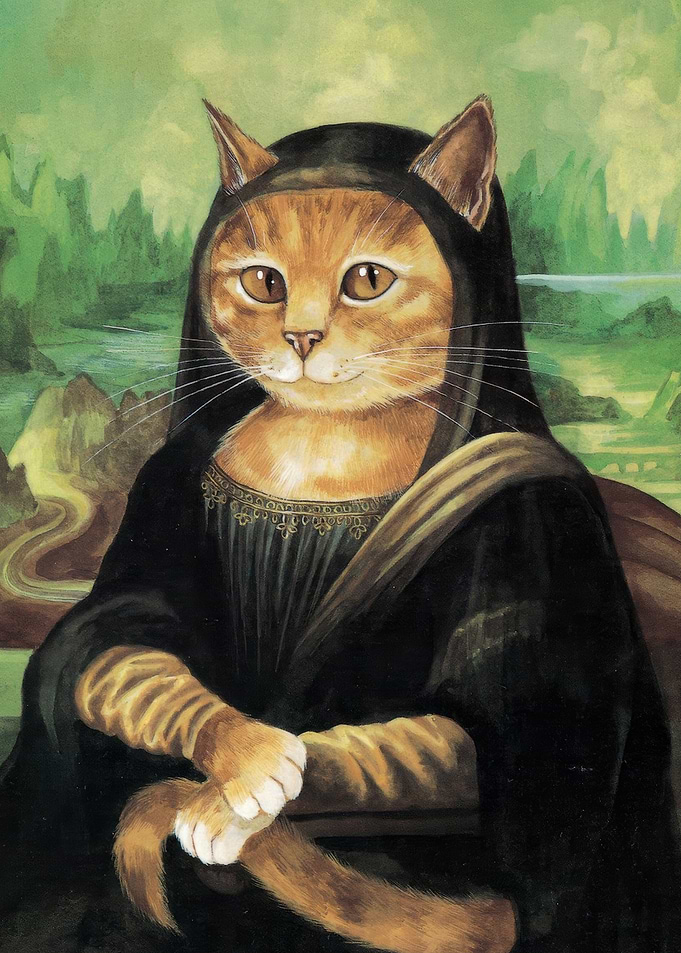 Mona Lisa Cat Parody Painting