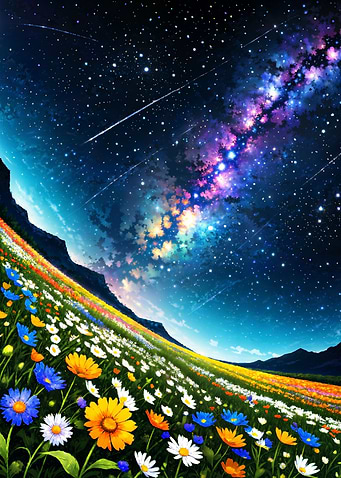 Floral Field Under Stars Field