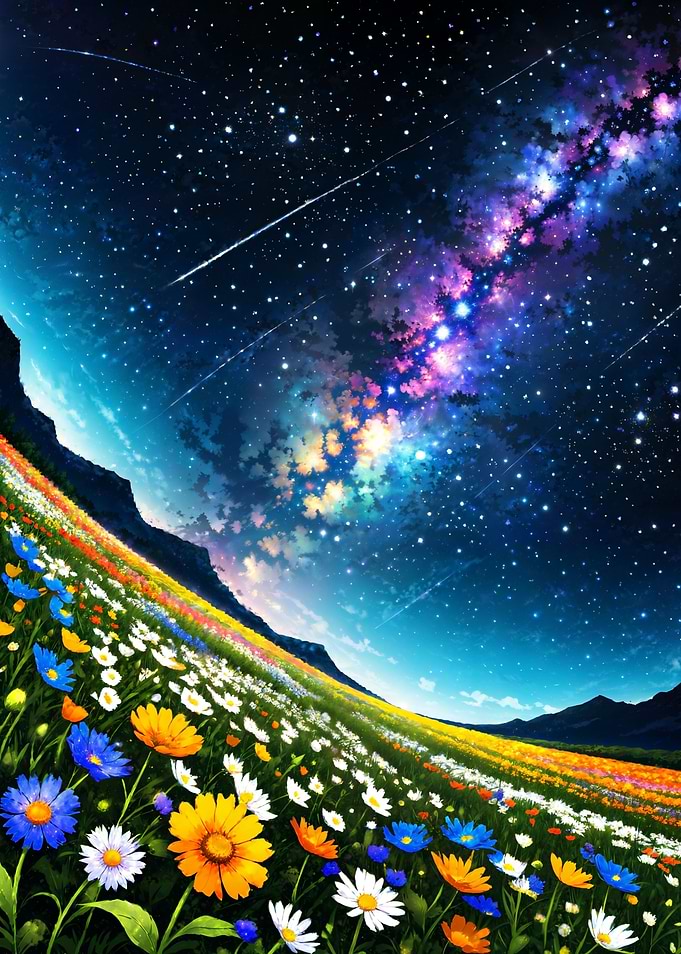 Floral Field Under Stars Field