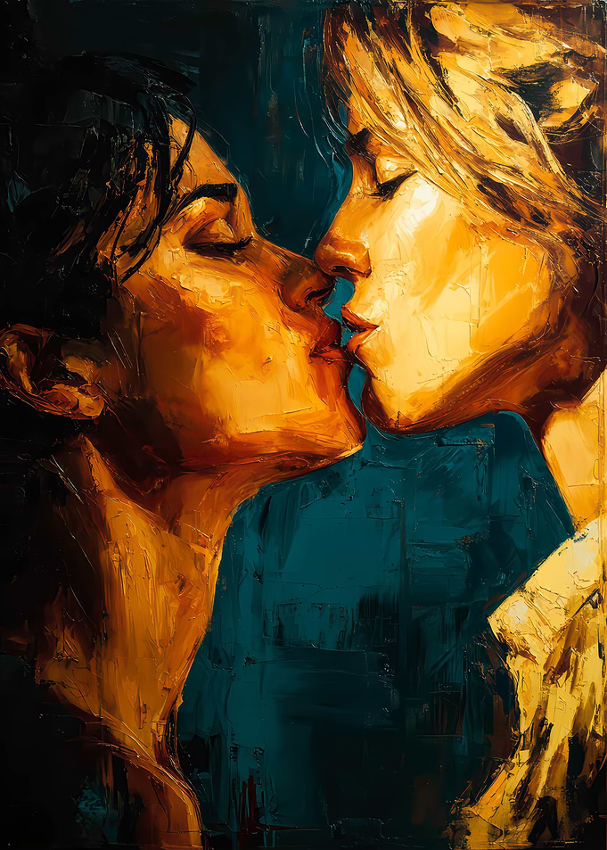 Passionate Women Kiss Painting