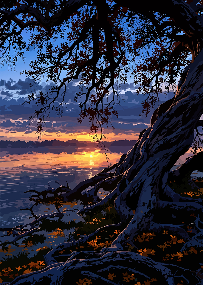 Sunset Tree by the Water