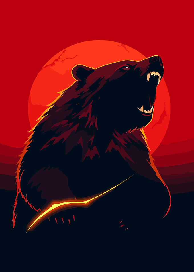 Roaring Bear Silhouette with Red Moon
